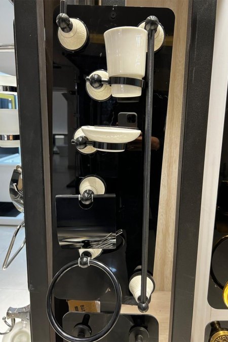 طقم إكسسوارات حمّام كلاسيك أسود مع سيراميك – 6 قطع